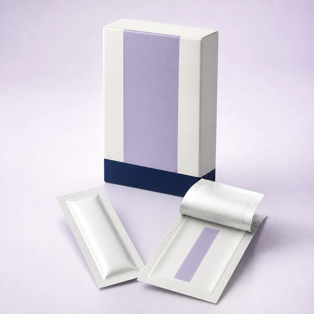 Long narrow melatonin oral dissolving film strip in an individual peel-open sachet